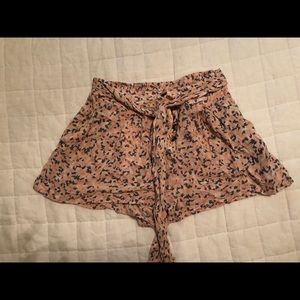 Pink and Blue Tie and Button Flowy Shorts